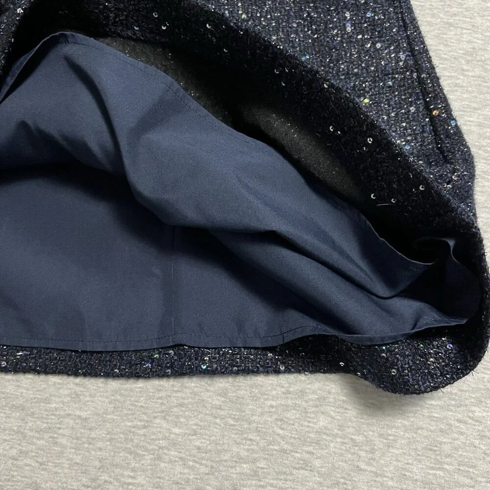 Loft Skirt Womens 6 Petite Navy Blue Tweed Sequin‎ Glitz Holiday Disco Evening